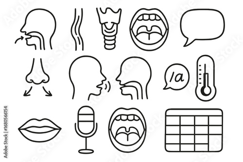 Throat Anatomy Doodles. Hand-drawn doodle illustration throat swallowing throat, esophagus, mouth, muscle, nerve, brain, syringe,