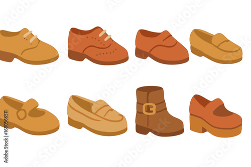 Vintage Children's Shoe Icons. Flat vector mini-illustrations vintage shoes in colors children's illustrations: classic leather