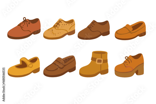 Vintage Children's Shoe Icons. Flat vector mini-illustrations vintage shoes in colors children's illustrations: classic leather