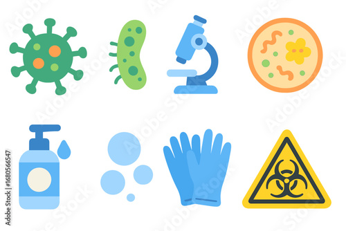 Virus and Bacteria Icons. Flat vector mini-illustrations viruses and bacteria in colors children's illustrations: virus shape,