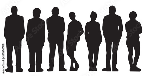 Vector Silhouettes of People, Standing and Walking Figures, Isolated on White Background