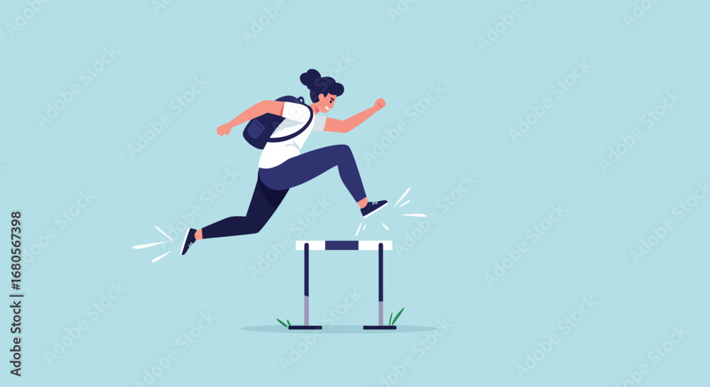 Fototapeta premium people jumping over obstacle – flat vector illustration