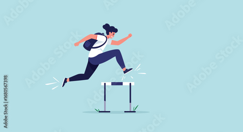 people jumping over obstacle – flat vector illustration