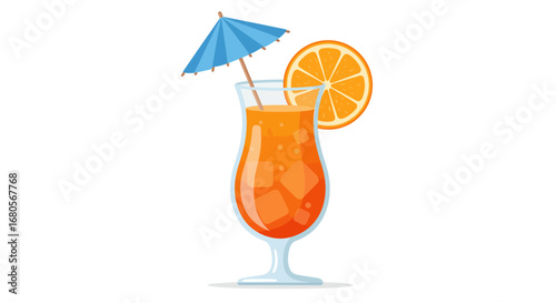 Tropical Drink with Orange Slice and Umbrella