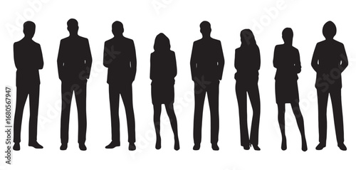 Vector Silhouettes of People, Standing and Walking Figures, Isolated on White Background