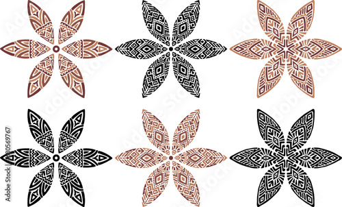Artistic hand drawn illustration of African decorative ornament. Vector drawing ethnic pattern isolated on white background. Black and white and colored tribal art for bohemian interior printing.