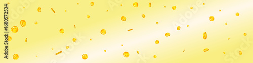 Korean won coins falling. Scattered gold WON