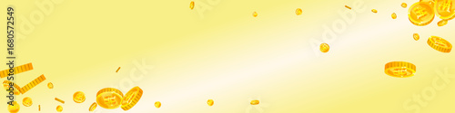 Korean won coins falling. Scattered gold WON