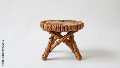 a high resolution eco friendly portable stool crafted from upcycled willow branches, featuring smooth compressed texture and crafted with traditional techniques