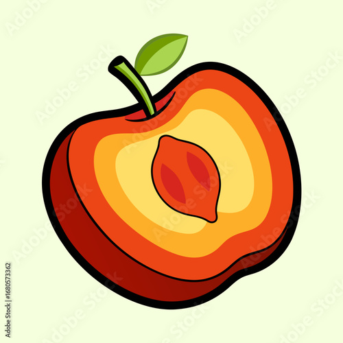 Vibrant and Bold Illustration of a HalfCut Peach with a Seed