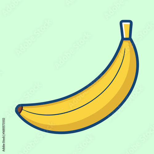 Cartoon Banana on Light Green Background, Fruit Illustration, Ready to Eat