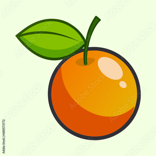 Stylized cartoon orange fruit with a leaf, simple and colorful illustration