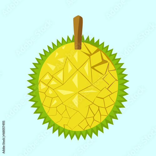 Illustration of a stylized durian fruit on a light blue background
