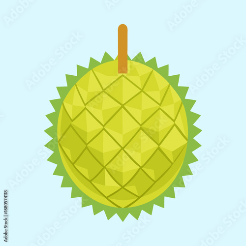 A Simple Flat Vector Illustration of a Whole Durian on Blue Background
