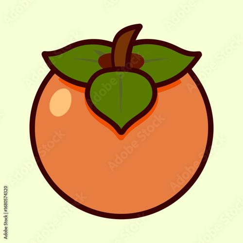 Cartoon illustration of a vibrant persimmon fruit with its characteristic leaves