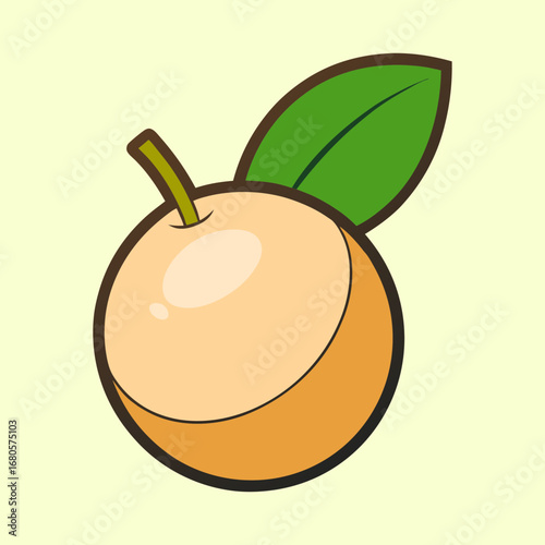 Stylized Illustration of a Delicious Loquat Fruit with a Green Leaf