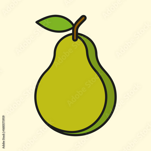 Minimalist pear illustration with a black outline and a beige background