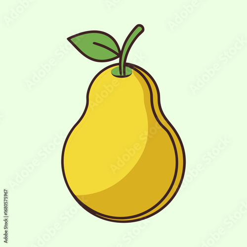 Isolated Yellow Pear with a Single Leaf and Green Stem Illustration