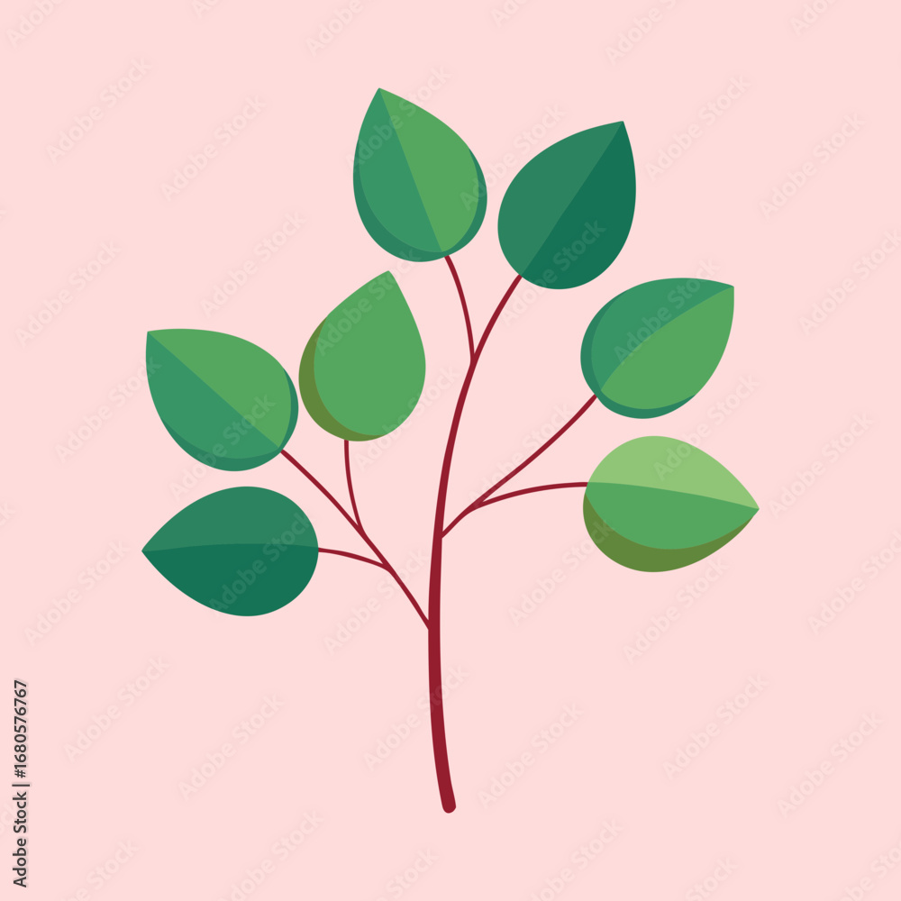 Obraz premium Illustration of a vibrant green leafy branch against a light pink background