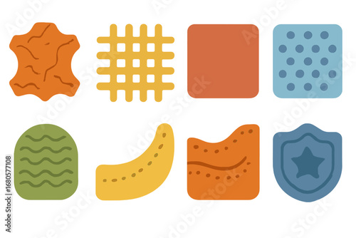 Children's Shoe Patterns. Flat vector mini-illustrations shoe patterns in colors children's illustrations: leather texture, canvas