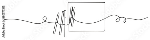 Continuous line art of a book or sheet of paper with a pen on it with a transparent background. This icon is for stickers or banners for stationery stores and libraries.