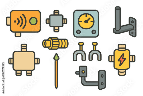 Colorful Antenna Accessories. Flat vector mini-illustrations antenna accessories in colors children's illustrations: signal