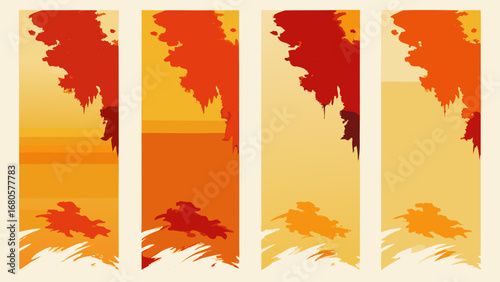 Abstract vertical banners with fiery red and orange splashes