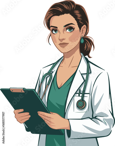 Female Doctor with a Clipboard Smiling