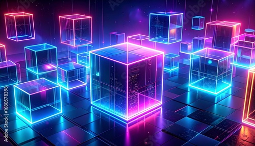 Floating Data Cubes in Neon Glow
