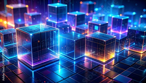 Floating Data Cubes in Neon Glow