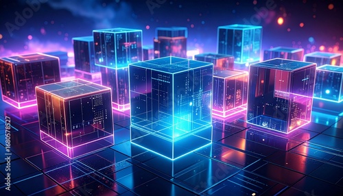 Floating Data Cubes in Neon Glow