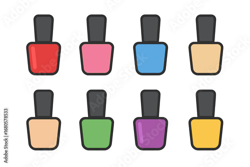 Colorful Polish Icons. Flat vector mini-illustrations polish colors in colors children's illustrations: red polish, pink polish,