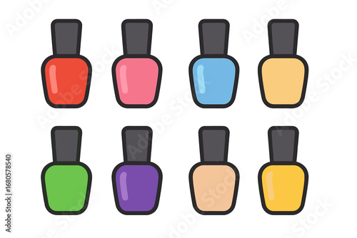 Colorful Polish Icons. Flat vector mini-illustrations polish colors in colors children's illustrations: red polish, pink polish,