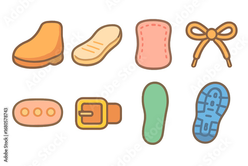 Colorful Shoe Parts. vector mini-illustrations footwear parts in colors children's illustrations: shoe heel, shoe sole, shoe