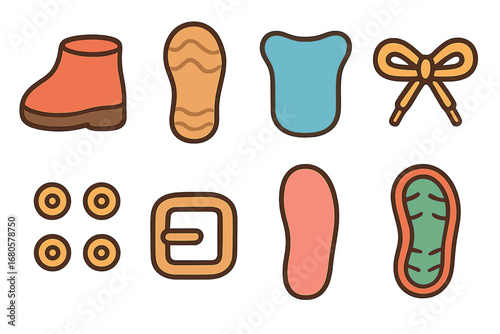 Colorful Shoe Parts. vector mini-illustrations footwear parts in colors children's illustrations: shoe heel, shoe sole, shoe