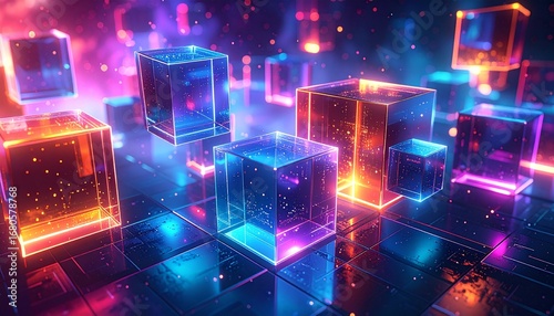 Floating Data Cubes in Neon Glow