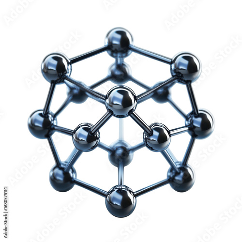 Molecular structure model with metallic spheres and connecting rods representing science and technology concepts perfectly at 152 on transparent background