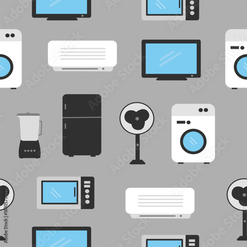 Seamless Electronic Household Appliances Pattern with TV, Refrigerator and Washing Machine