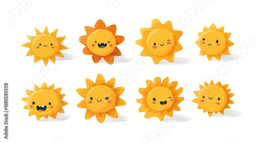 Cute cartoon suns with various expressions (1)