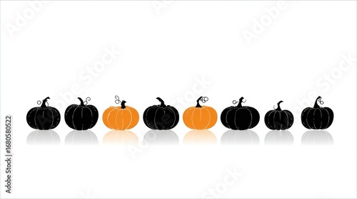 Simple black and orange pumpkins in a row, reflected
