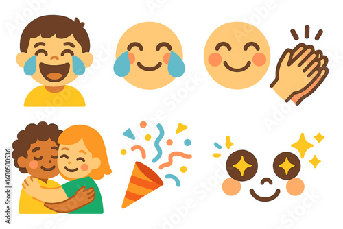 Joyful Children's Icons. Flat vector mini-illustrations joyful tears in colors children's illustrations: laughing child with tears
