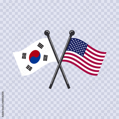 South Korea and America crossed flags. Vector illustration.