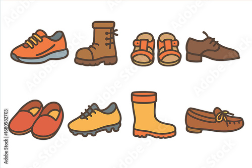 Tight Shoes Collection. Flat vector mini-illustrations tight shoes in colors children's illustrations: tight sneakers, tight boots