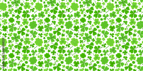 Fotografía Shamrock or clover leaf horizontal green seamless pattern falling leaves on white background vector illustration
