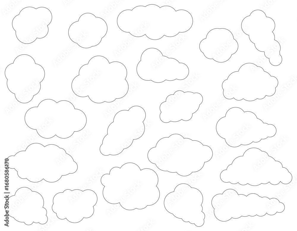 Obraz premium 雲のようなモコモコのシンプルな吹き出しのセット 白黒