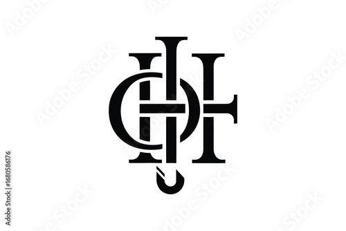 A monogram logo design featuring an intertwined c h and j in a black color scheme