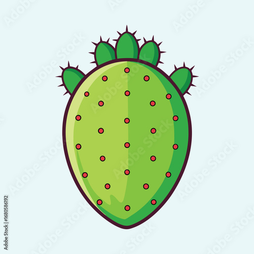 Stylized prickly pear cactus with red areoles and glochids illustration