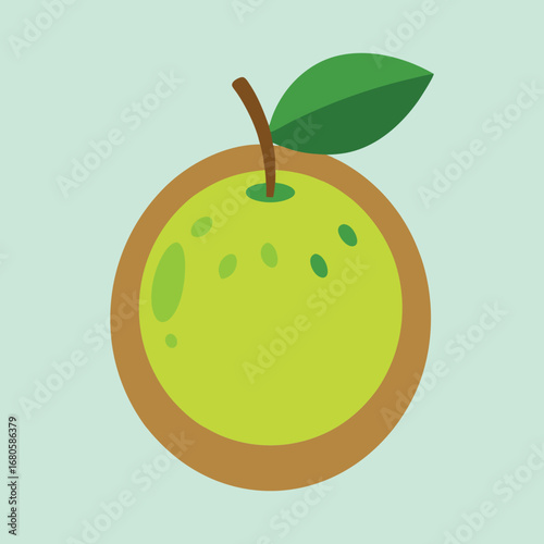 Stylized green apple with a brown outline and simple leaf design