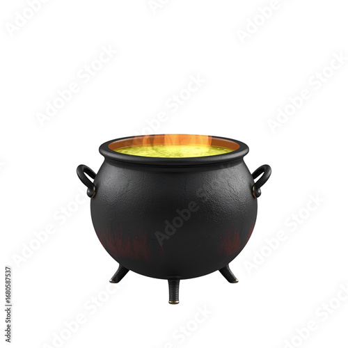 Cauldron with yellow potions isolated on transparent or white background, png