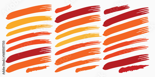 Brush Stroke. Abstract. Texture. A modern vector set of three hand-painted brush stroke swatches in warm colors for a social media background, a branding element, or a creative design.